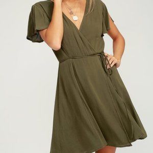 Lulu's Harbor Point Olive Green Wrap Dress, Size S